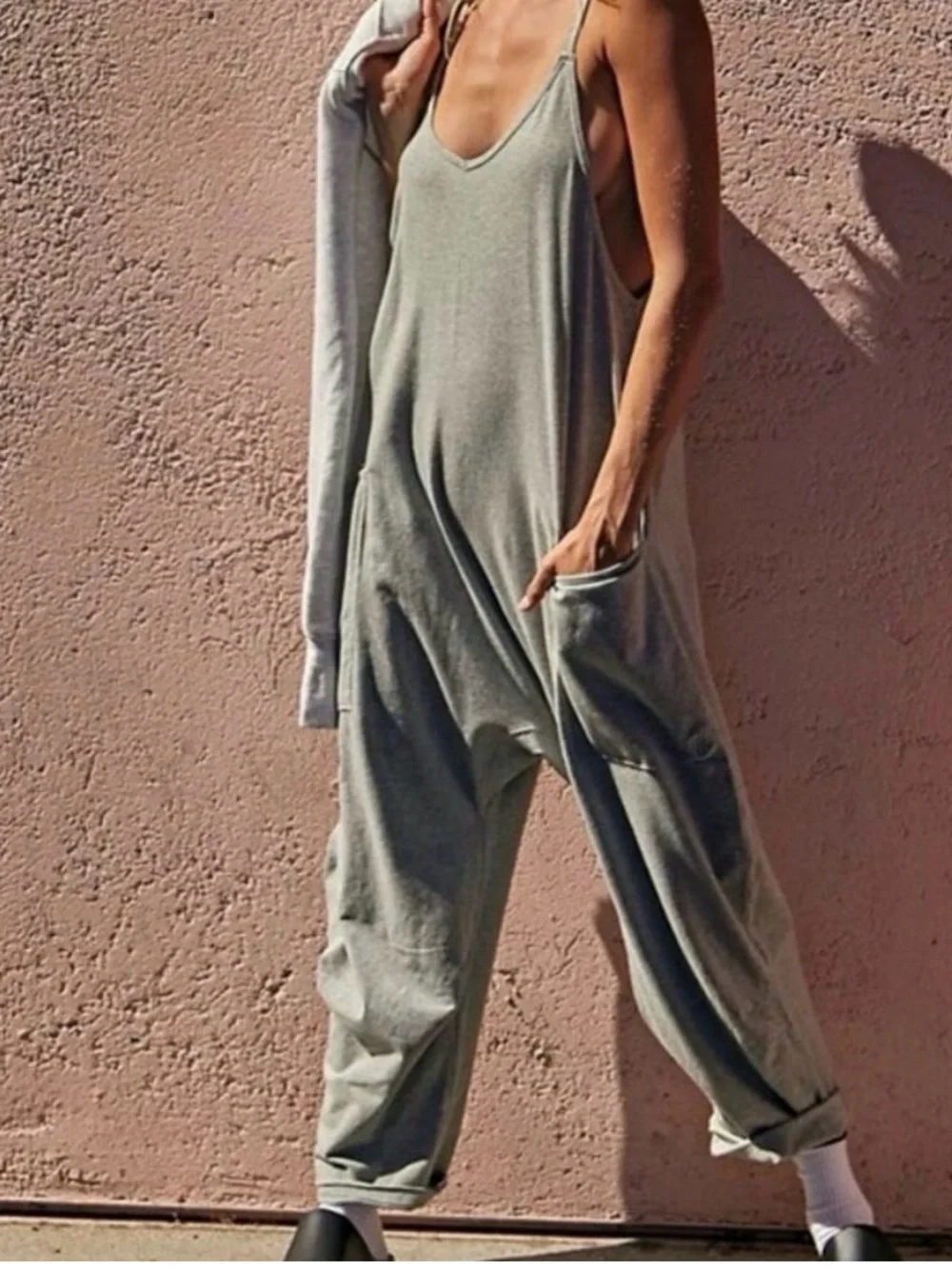 Free People Hot Shot Onesie Light Heathered  Gray Romper Jumpsuit Comfort XS